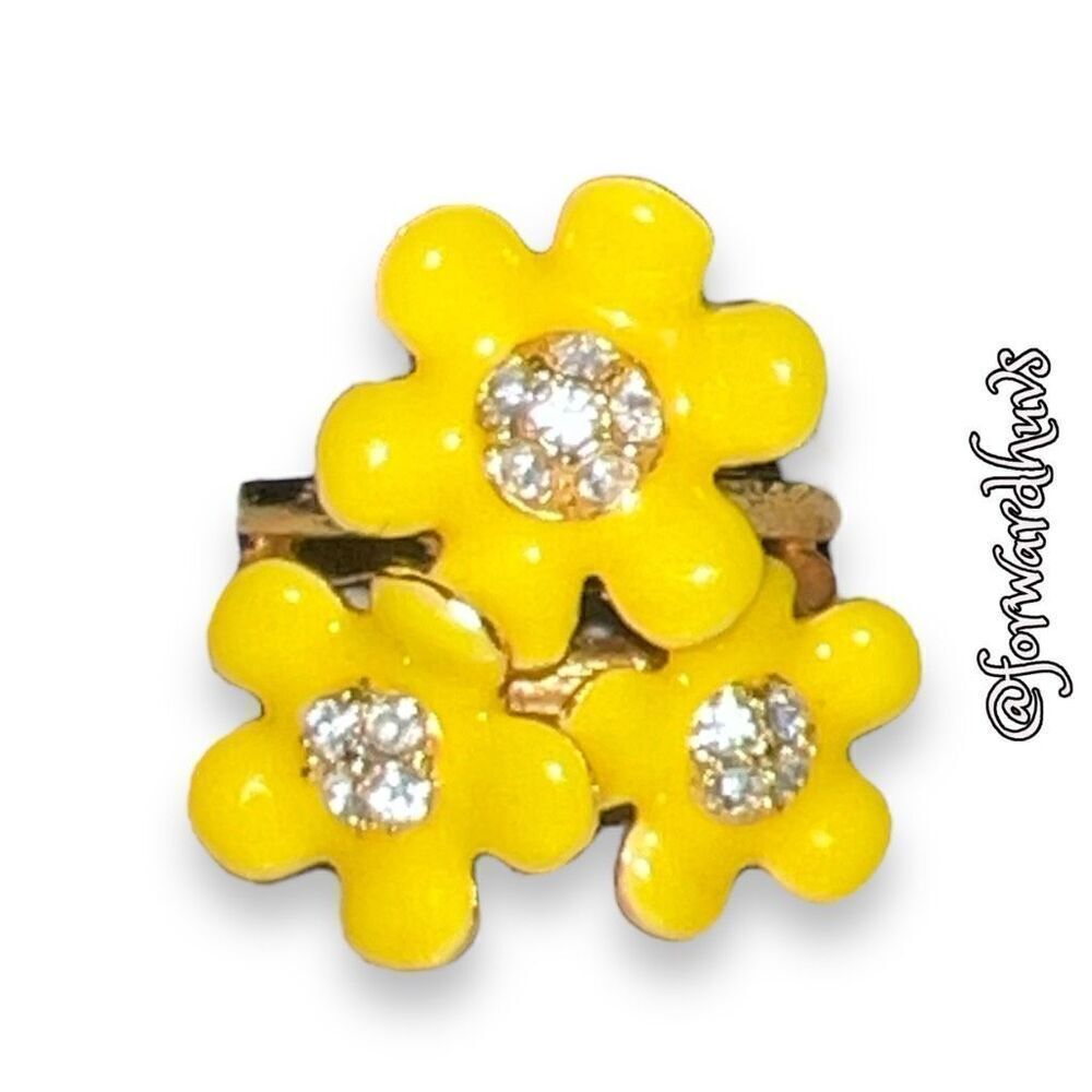 Bundle Sale 3 for $15 | Enamel Flower Ring | Rhinestones | Size 7